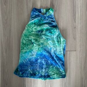 Vintage Y2K Tie-Dye Velvet Halter Top in Blue & Green